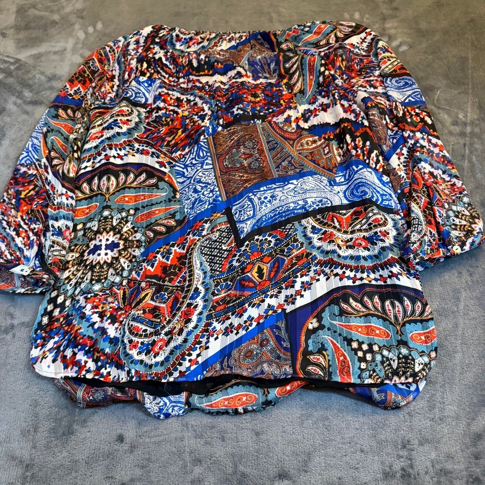 Daniel Rainn Paisley Pleated Blouse Womens Medium Multicolor Lace Up Boho - Picture 4 of 9